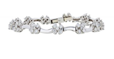 18K White Gold Diamond Cluster Link Bracelet