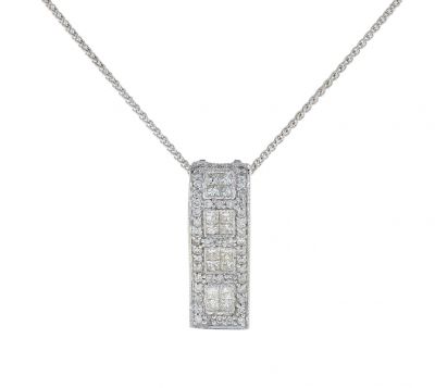 14K White Gold Ribbon Style Diamond Slide Pendant
