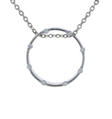 14k White Gold Diamond Circle Pendant w/ Diamond Cut Cable Chain