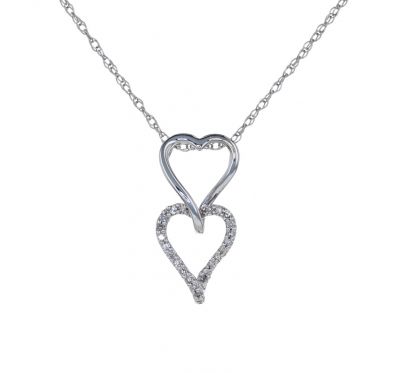 14kw Double Heart Diamond Slide Pendant & Chain