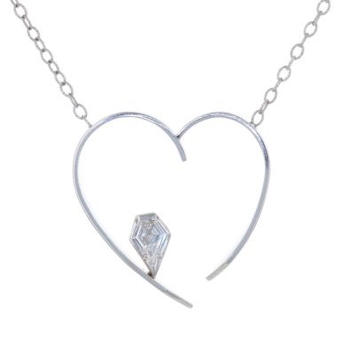 14K White Gold Kite Shape Diamond Open Heart Necklace