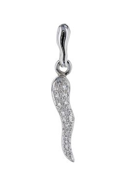 14K White Gold Pave' Diamond Italian Horn Pendant