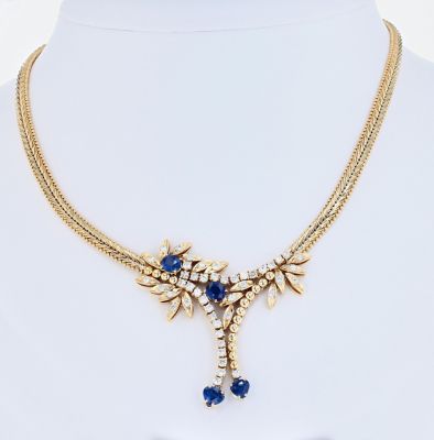 14K Yellow Gold Ceylon Sapphire & Diamond Riccio Style Necklace