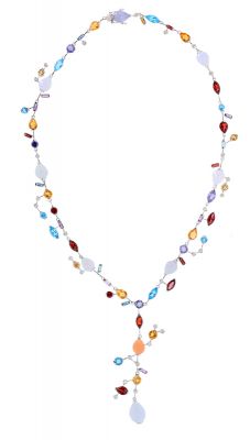 18k White Gold Multi-Color Gemstone & Diamond Necklace