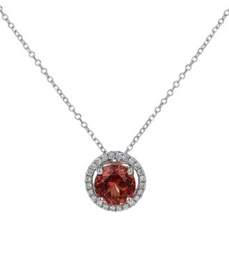 14K White Gold Cinnamon Pink Tourmaline & Diamond Halo Pendant Slide