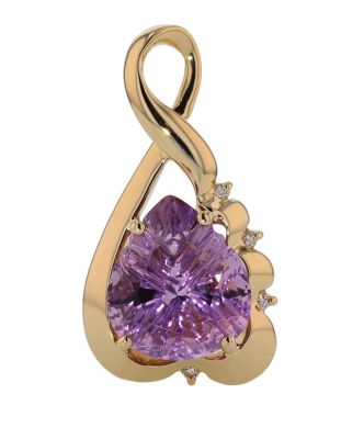 14k Yellow Gold Fancy Cut Pear Shape Amethyst & Diamond Pendant