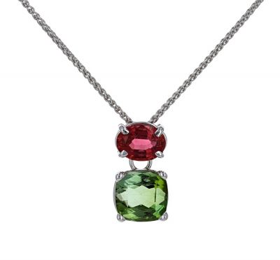 14K White Gold Green & Pink Tourmaline Slide Pendant