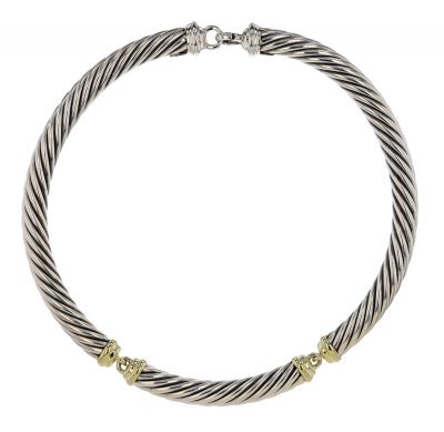 David Yurman .925 Silver & 14kt Gold Cable Choker Necklace