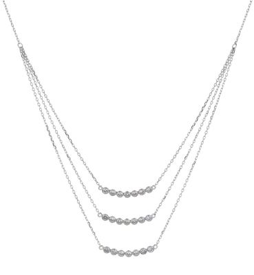 Sterling Silver White Cubic Zirconia Bezel Set Triple Bar Necklace
