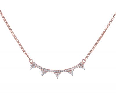 Rose Gold Plated Sterling White Cubic Zirconia "Triangles" Bar Necklace