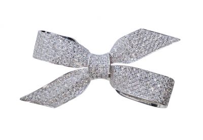 Platinum Vintage Handmade Diamond Bow Brooch