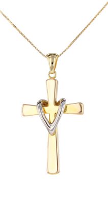 14k Two-Tone Hollow Cross & Box Chain