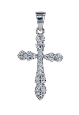 Sterling Silver White Cubic Zirconia Shared Prong Set Cross Pendant 