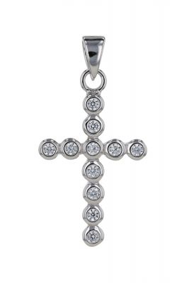 Sterling Silver White Cubic Zirconia Bezel Set Cross Pendant 