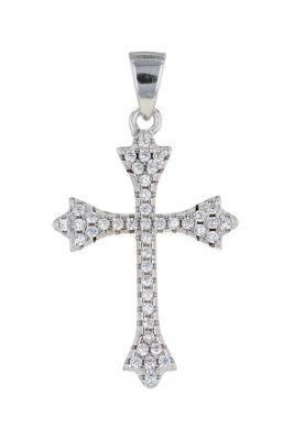 Sterling Silver White Cubic Zirconia Shared Prong Set Cross Pendant