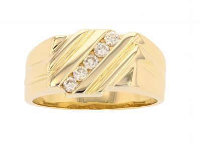 14K Yellow Gold Diamond Gents Ring