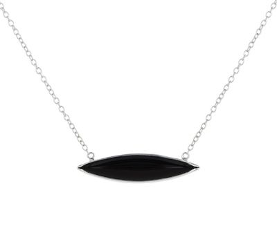 Kristopher Mark Black Onyx Marquise Bezel Set Cabochon Bar Necklace