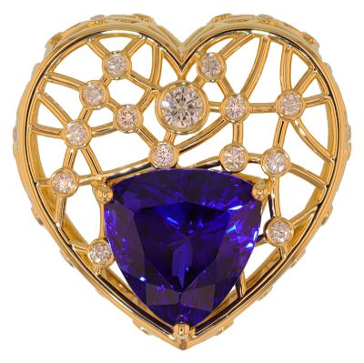 Kristopher Mark Custom 27.40 Carat Trillion Tanzanite & Diamond Heart Slide