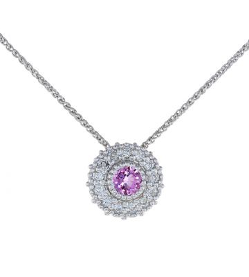 Kristopher Mark Pink Sapphire & Diamond Milgrain Cluster Pendant