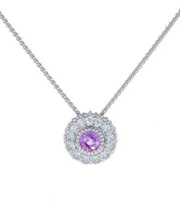 Kristopher Mark Pink Sapphire & Diamond Milgrain Cluster Pendant 