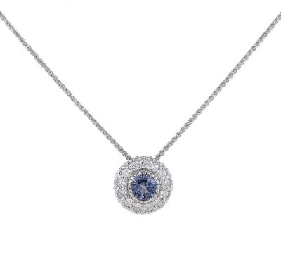 Kristopher Mark Lavender Sapphire & Diamond Milgrain Cluster Pendant 