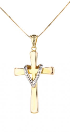 14k Two-Tone Hollow Cross & Box Chain