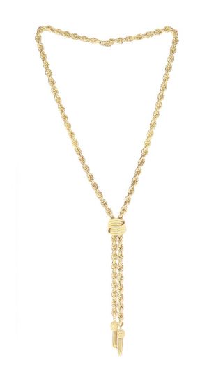 14K Yellow Gold Rope Lariat Style Necklace