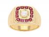 14K Yellow Gold Diamond and Ruby Gents Ring