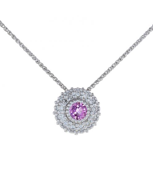 Kristopher Mark Pink Sapphire & Diamond Milgrain Cluster Pendant
