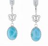 Sterling Silver Larimar Cabochon & Scroll Hinged Hoop Earrings