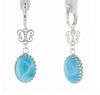 Sterling Silver Larimar Cabochon & Scroll Hinged Hoop Earrings