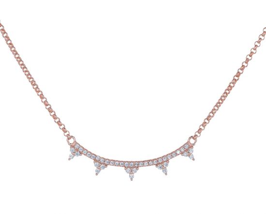 Rose Gold Plated Sterling White Cubic Zirconia "Triangles" Bar Necklace