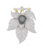 18k White Gold Tahitian Pearl & Diamond Leaf Motif Brooch