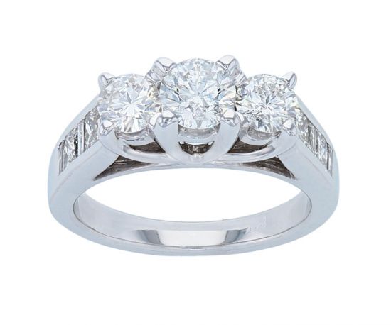 14K White Gold Three Stone Diamond Anniversary Ring