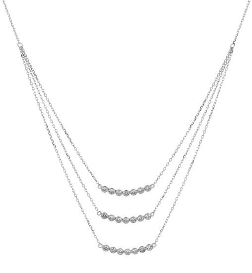 Sterling Silver White Cubic Zirconia Bezel Set Triple Bar Necklace
