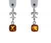 14K White Gold Cushion Cut Citrine Scroll Dangle Earrings