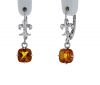 14K White Gold Cushion Cut Citrine Scroll Dangle Earrings
