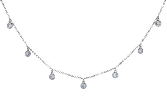 Sterling Silver White Cubic Zirconia Bezel Set "Diamond-by-the-Yard" Necklace