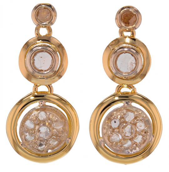 14k Two-Tone Antique Rose Cut Diamond Earrings