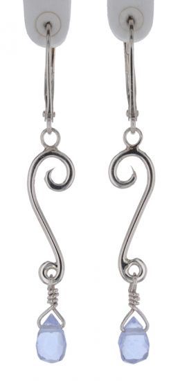 Spiral Moons Studio Baby Blue Quartz Briolette Scroll Earrings in Sterling Silver
