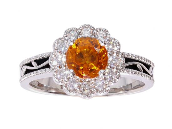 Kristopher Mark Orange Sapphire & Diamond Halo Vine Ring