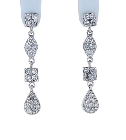 14K White Gold Diamond Dangle Earrings