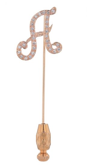 14k Yellow Gold Pave' Diamond "A" Stick Pin