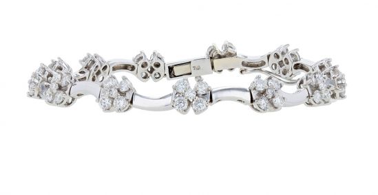 18K White Gold Diamond Cluster Link Bracelet