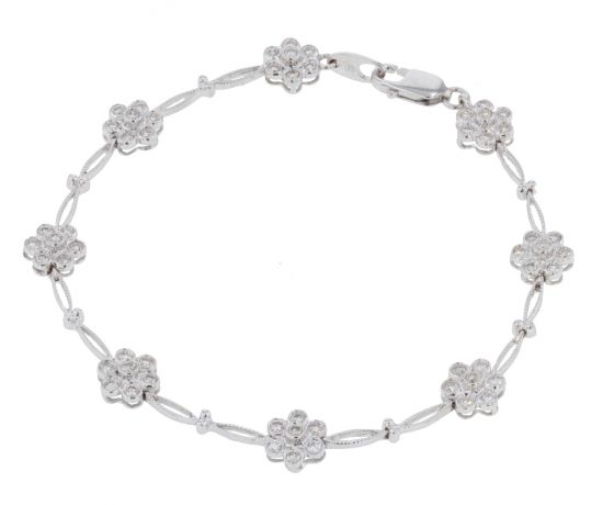 14k White Gold Diamond Cluster Bracelet