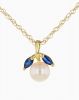14k Yellow Gold Pearl and Marquise Sapphire Pendant with Rope Chain