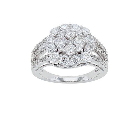 14K White Gold Diamond Cluster Fashion Ring