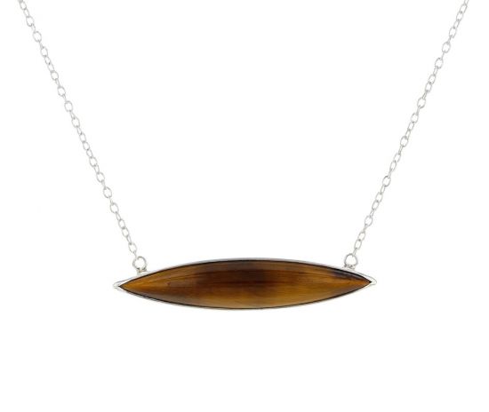 Kristopher Mark Tigers Eye Marquise Bezel Set Cabochon Bar Necklace