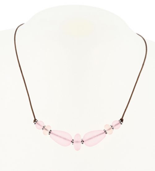 Palpitations Brown Leather Lace Choker With Pink Blossom Sea Glass
