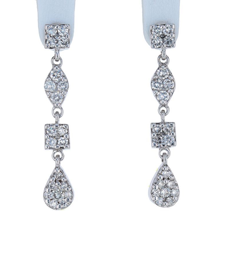 14k White Gold Diamond Dangle Earrings 2567